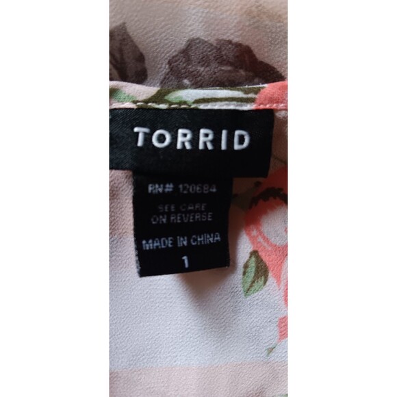 Torrid Pink White Green Striped Floral Print Hi/Lo Chiffon Blouse, 1X - Picture 5 of 6